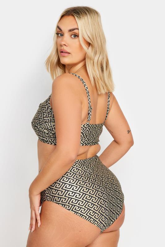 YOURS Plus Size Black Metallic Geometric Print Bikini Top | Yours Clothing 6