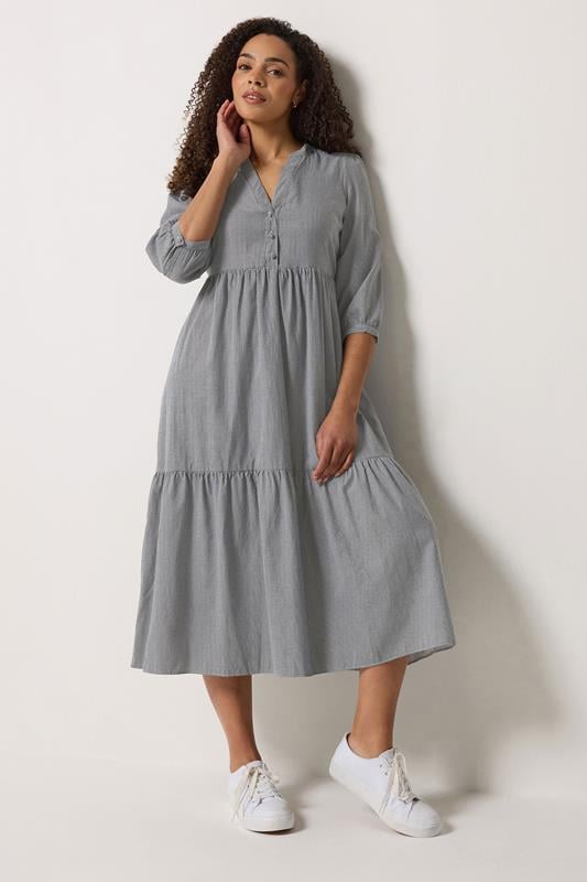  M&Co Grey Fine Stripe Tiered Maxi Dress