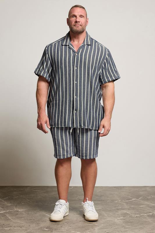 JACK & JONES Big & Tall Blue Stripe Print Resort Shirt | BadRhino 2