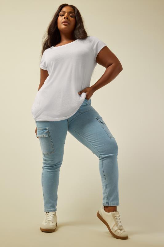 YOURS Plus Size Blue Cargo AVA Jeans | Yours Clothing 5