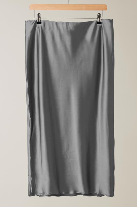 EVANS Plus Size Grey Satin Slip-On Midi Skirt | Evans 5