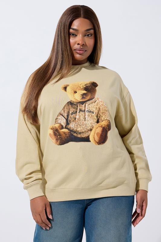  LIMITED COLLECTION Curve Natural Brown Leopard Print Teddy Sweatshirt