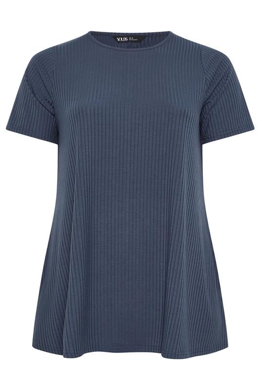 YOURS Plus Size Slate Grey Ribbed Swing Top | Yours Clothing 5