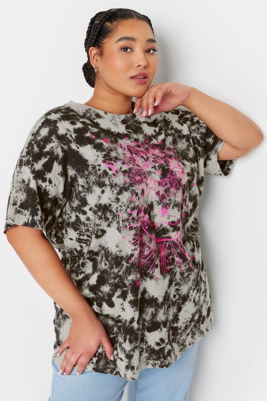YOURS Plus Size Black Astrology Print Tie Dye T-Shirt | Yours Clothing 4