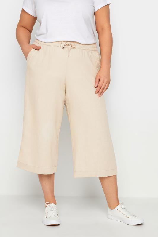 Ladies Linen Blend Cropped 3/4 Length Casual Summer Trousers