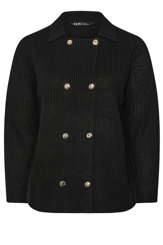 YOURS Plus Size Black Double Breasted Cardigan | Yours Clothing 5