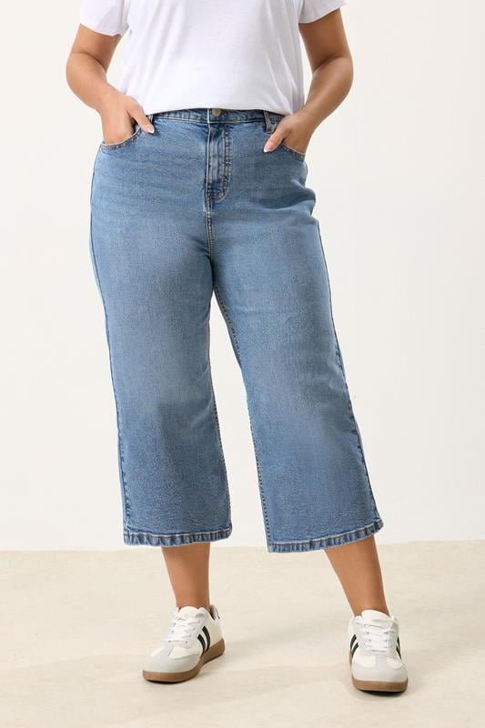 YOURS Curve Mid Blue Cropped Wide Leg Jeans