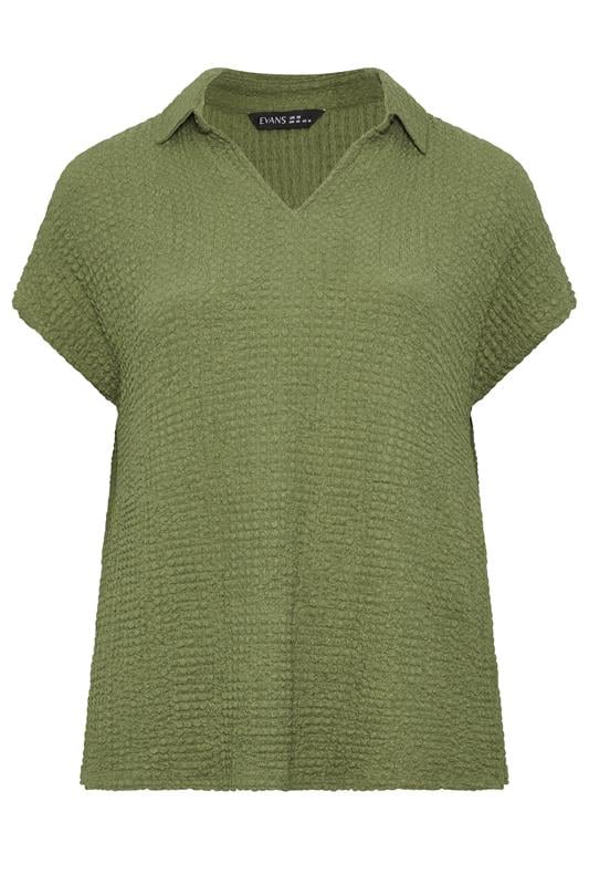 EVANS Plus Size Khaki Green Crinkle Short Sleeve Top | Evans 5