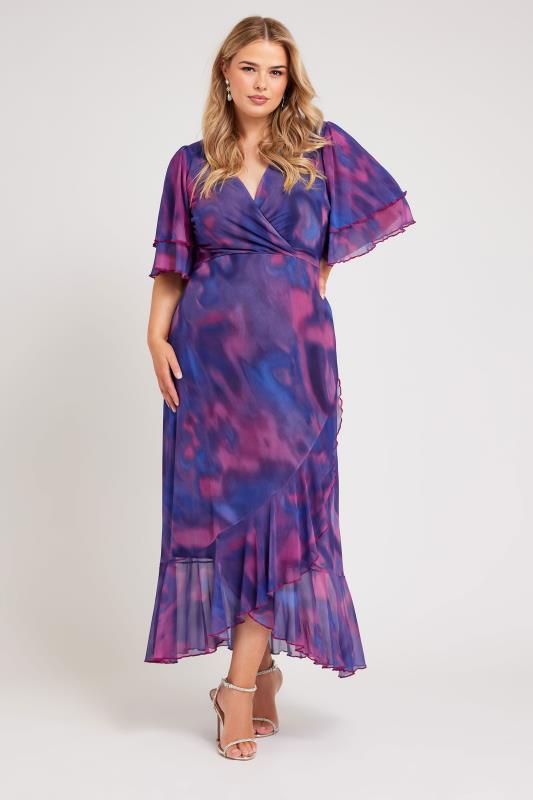 YOURS LONDON Plus Size Purple Abstract Print Midi Wrap Dress | Yours Clothing  2