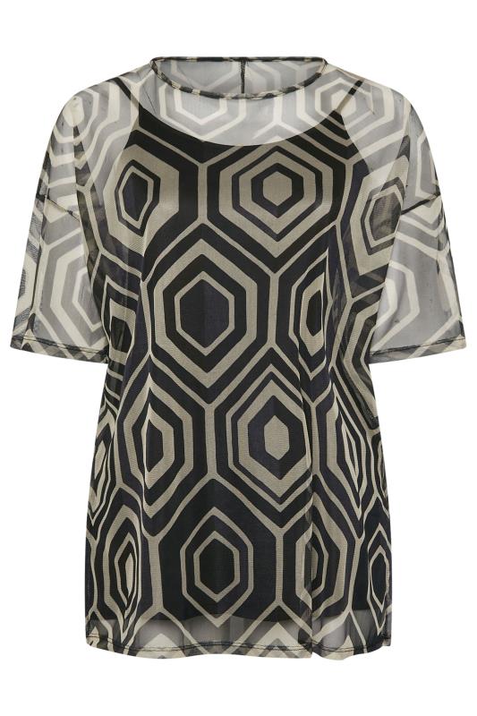 YOURS Plus Size Natural Brown Geometric Print Mesh Top | Yours Clothing 5