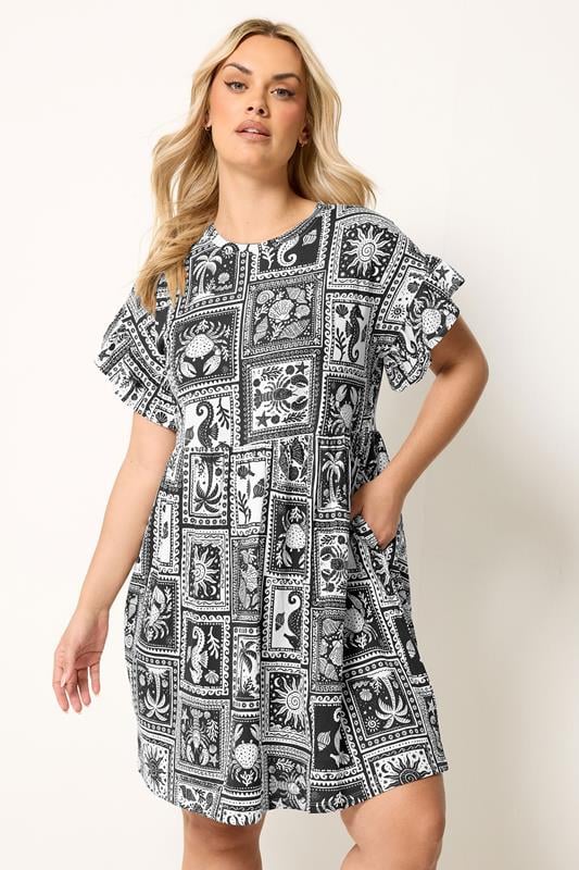  YOURS Curve Black Mixed Shell Tunic Dress