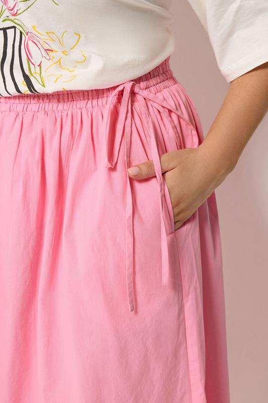 YOURS Plus Size Pink Poplin Midi Skirt | Yours Clothing 4