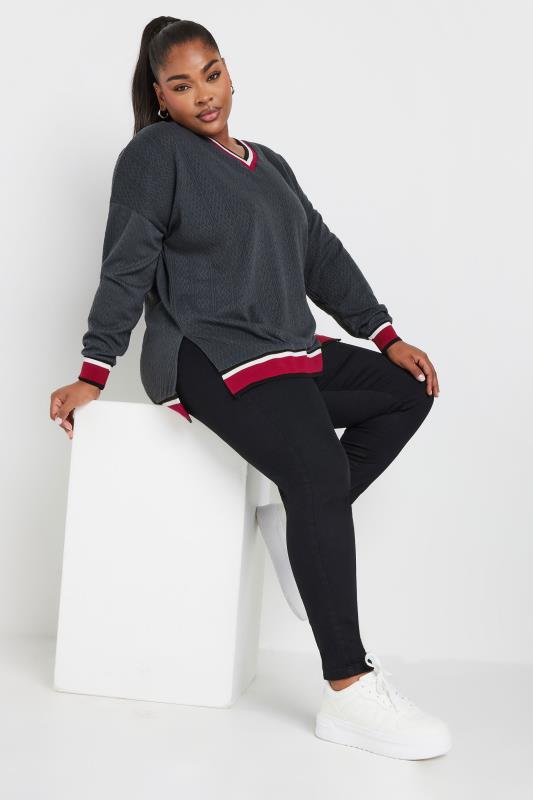 YOURS Plus Size Grey V-Neck Knit Sweatshirt | Yours Clothing  2