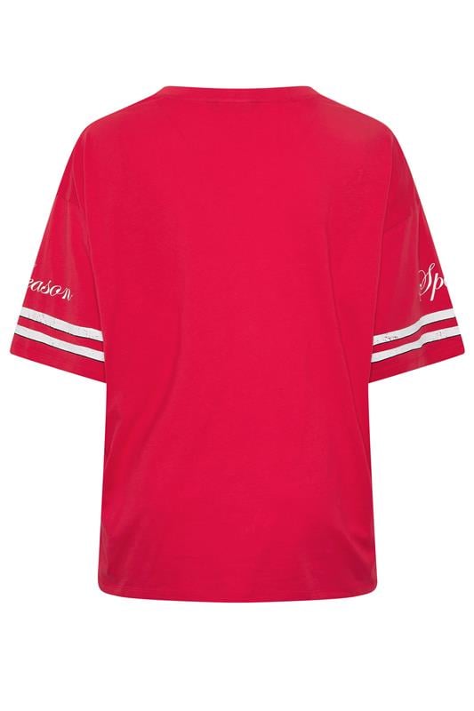 YOURS Plus Size Red 'Milano' Boxy Varsity T-Shirt | Yours Clothing 7