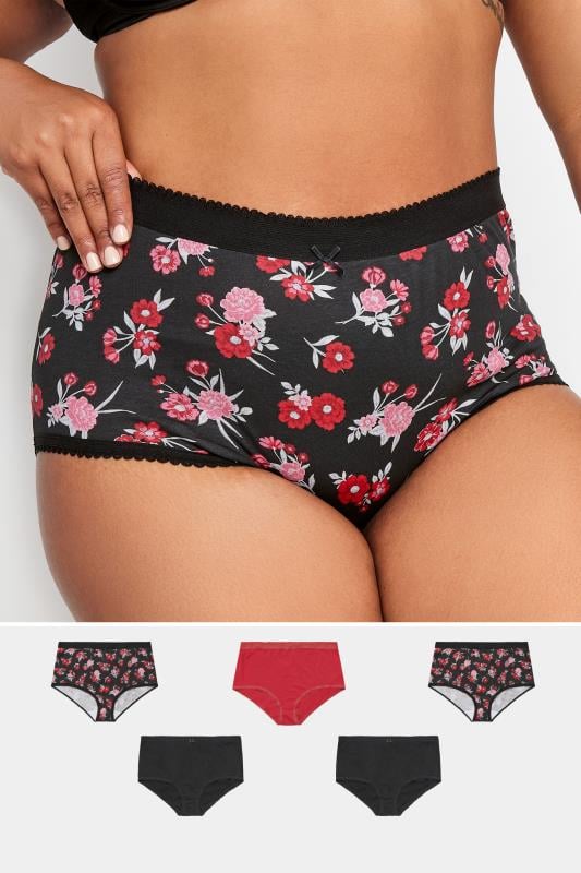 3 PACK Plus Size Red & Black Lace Back High Waisted Knickers