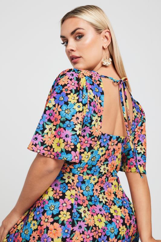 LIMITED COLLECTION Plus Size Black Floral Print Angel Sleeve Mini Dress | Yours Clothing 2