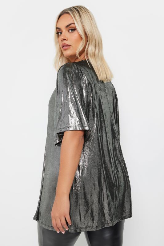 YOURS Plus Size Dark Grey Foil Pleated Swing Top | Yours Clothing 3