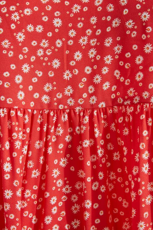 Plus Size Red Daisy Print Dipped Hem Peplum Top | Yours Clothing 6