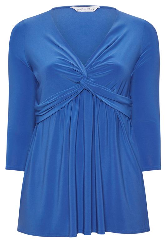 YOURS LONDON Plus Size Blue Knot Detail Front Top | Yours Clothing 5