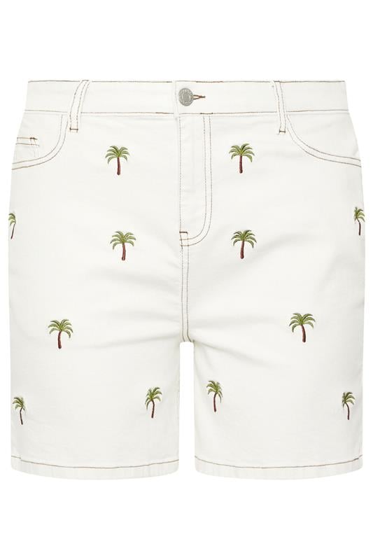 LIMITED COLLECTION Plus Size Natural Brown Palm Tree Embroidered Shorts | Yours Clothing 5
