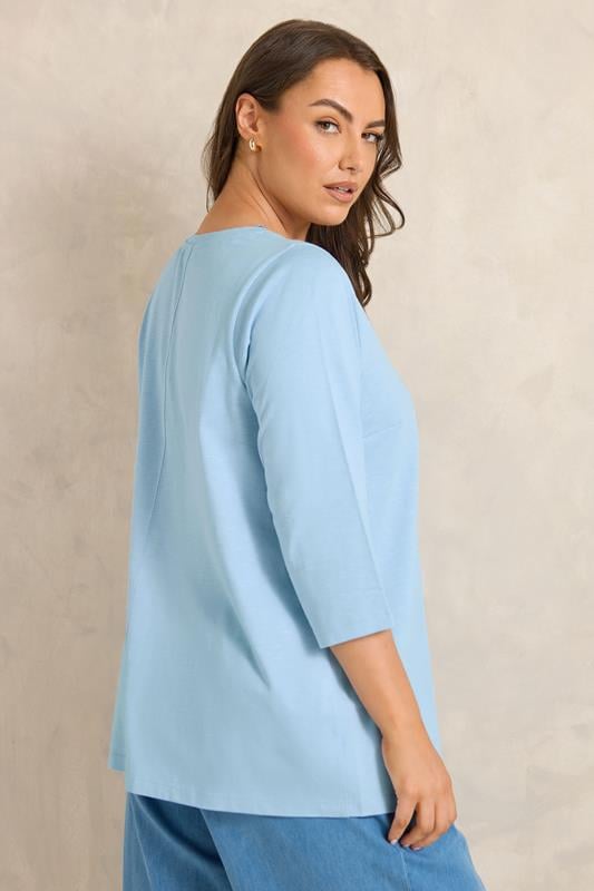 EVANS Plus Size Sky Blue V-Neck Cotton Top | Evans 2