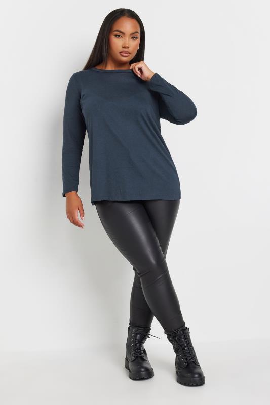 YOURS Plus Size Navy Blue Marl Long Sleeve Top | Yours Clothing 2