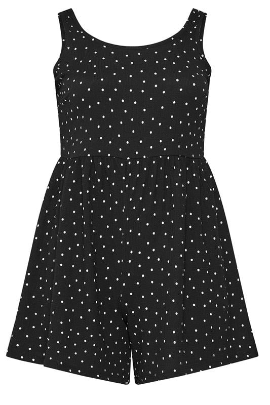 YOURS Plus Size Black Polka Dot Smock Textured Playsuit | Yours Clothing 5