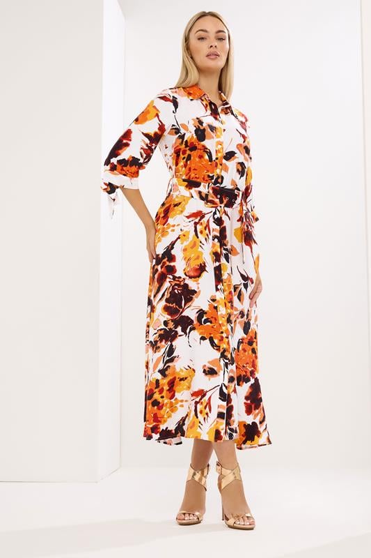  STAR Orange Abstract Print Shirt Dress