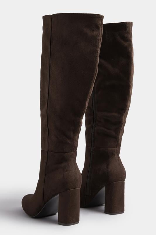Chocolate Brown Faux Suede Heeled Knee High Boot In Extra Wide EEE Fit | Yours Clothing 5