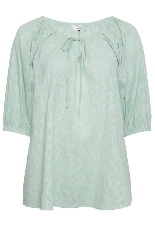 YOURS Plus Size Mint Green Tie Neck Textured Top | Yours Clothing 7