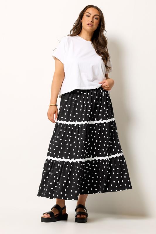 YOURS Plus Size Black Polka Dot Contrast Swirl Maxi Skirt | Yours Clothing 1