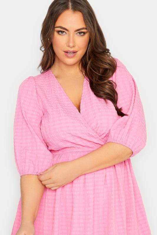 YOURS Plus Size Pink Textured Wrap Top | Yours Clothing 4