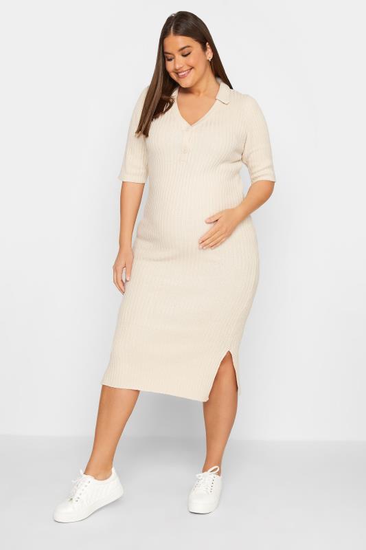 LTS Tall Women's Maternity Cream Knitted Midaxi Dress | Long Tall Sally  1