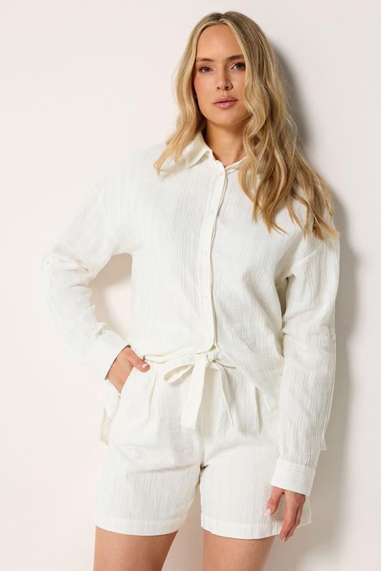 LTS Tall Set Cream Metallic Shirt & Tie Front Shorts