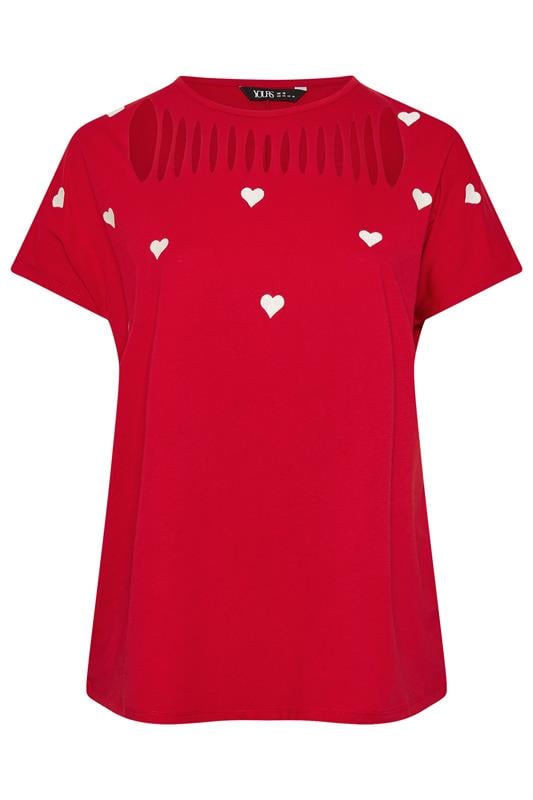 YOURS Plus Size Red Printed Heart Slash Detail Top | Yours Clothing 5