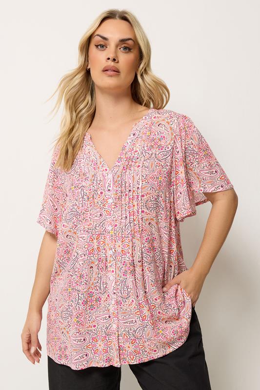 YOURS Curve Pink Paisley Print Pintuck Blouse