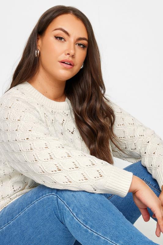 YOURS Plus Size Ivory White Pointelle Jumper | Yours Clothing  5