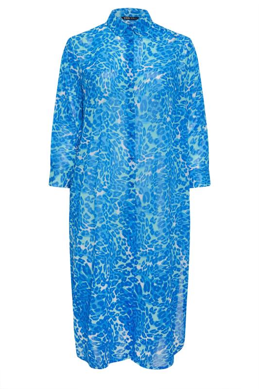 YOURS Plus Size Blue Leopard Print Longline Beach Shirt | Yours Clothing 8