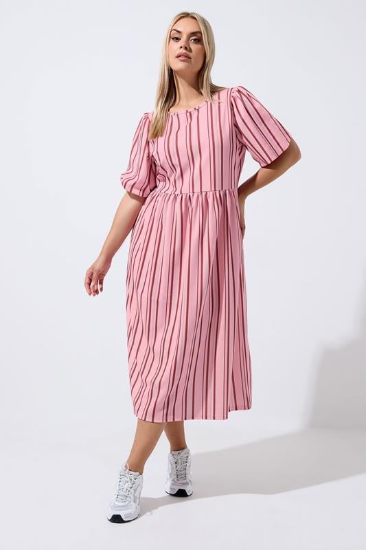  LIMITED COLLECTION Curve Pink Stripe Peplum Dress