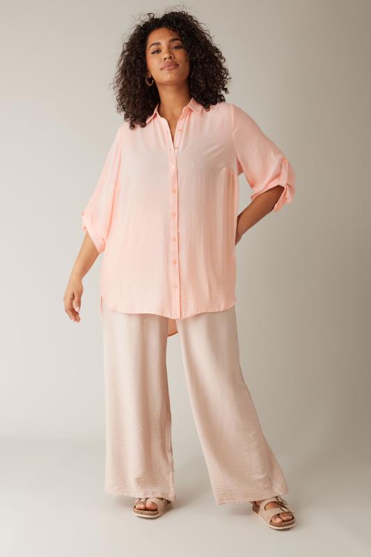 EVANS Plus Size Light Pink Tab Sleeve Shirt | Evans 2