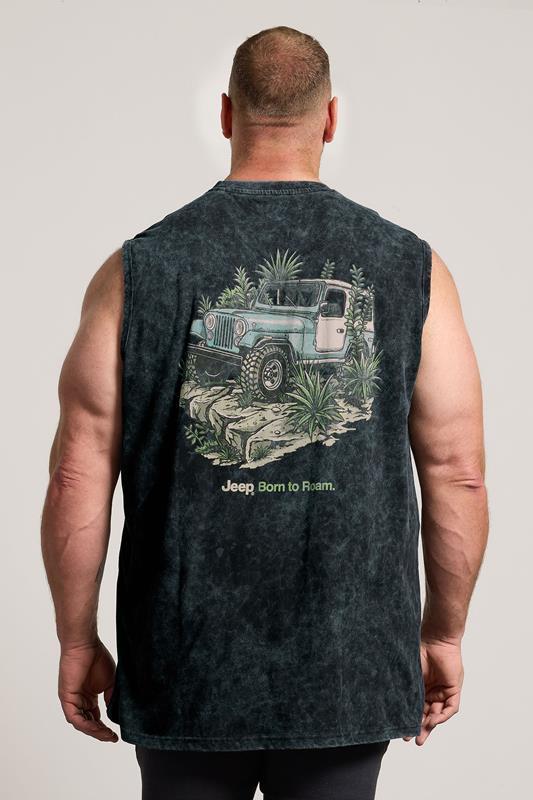 BadRhino Big & Tall Black Extra Long Acid Wash 'Jeep' Graphic Vest | BadRhino 2