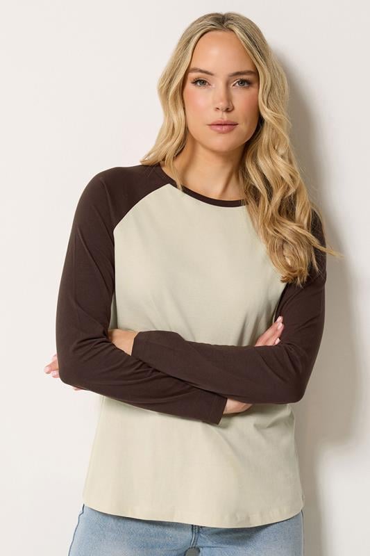  LTS Tall Chocolate Brown & Ivory White Raglan Cotton T-Shirt