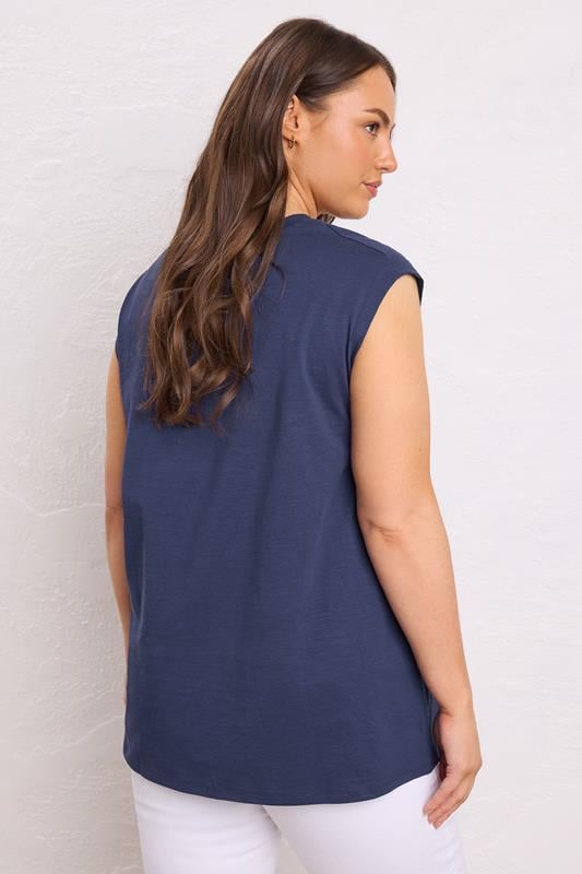 EVANS Plus Size Navy Blue Broderie Anglaise Vest Top | Evans 3