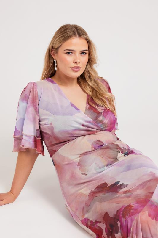 YOURS LONDON Plus Size Pink Abstract Floral Print Wrap Maxi Dress | Yours Clothing 2