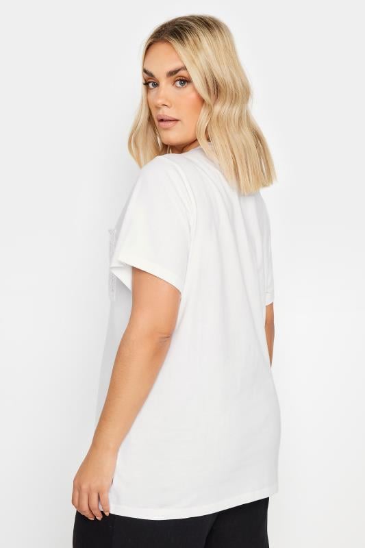 YOURS Plus Size White Crochet Pocket T-Shirt | Yours Clothing 3