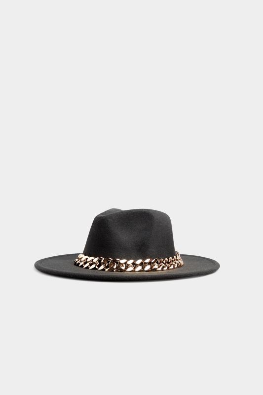 Black Fedora Chain Hat | Yours Clothing 3