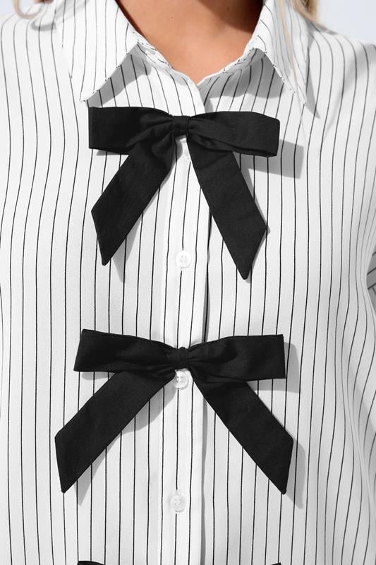 LIMITED COLLECTION Plus Size White Stripe Bow Front Shirt | Yours Clothing 4