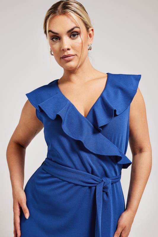 YOURS LONDON Plus Size Cobalt Blue Ruffle Wrap Dress | Yours Clothing 2