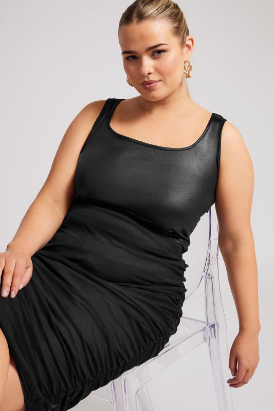 YOURS LONDON Plus Size Black Mesh Gathered Midi Skirt | Yours Clothing 4