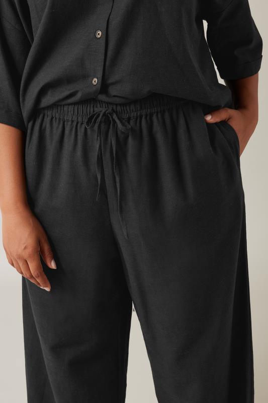 EVANS Plus Size Black Linen Trousers | Evans  4